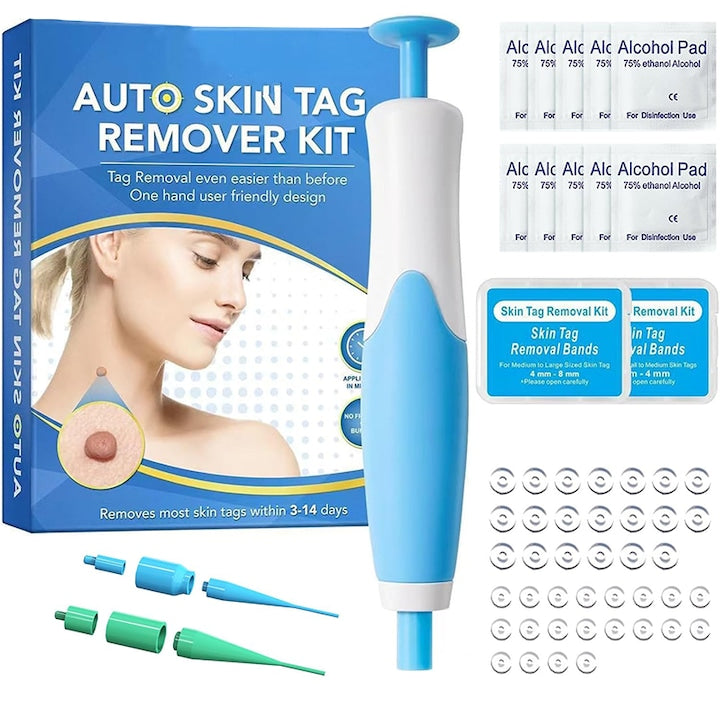 Kit indepartare papiloame  2 capete  10 servetele  20 etichete mici 2-4mm  20 etichete mari 4-8mm  alb/albastru