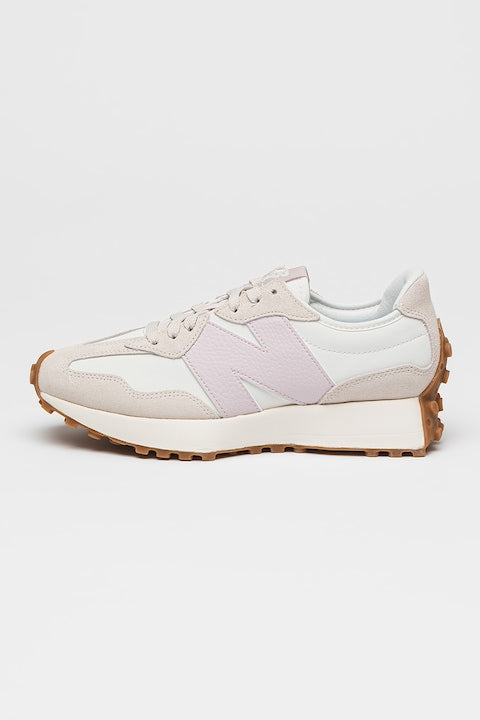 New Balance - Pantofi sport cu garnituri de piele si piele intoarsa 327  Alb fildes/Lila 12 rate cu 0% dobândă