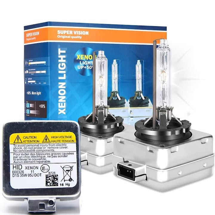 Set of 2 Xenon Bulbs D1S/D1R Power 35W HID 6000K for Car Headlights IP68 Waterproof 12V 3800Lumen +200% pk32d-2