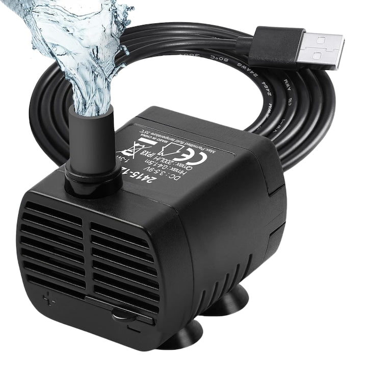 Mini pompa submersibila  cu furtun de 1m  impermeabila IP68  200 litri/ora  tensiune 5V  putere 3W  USB  inaltime de pompare 1.5m  3.3*4*4.7CM  neagra  volum de apa reglabil  silentioasa