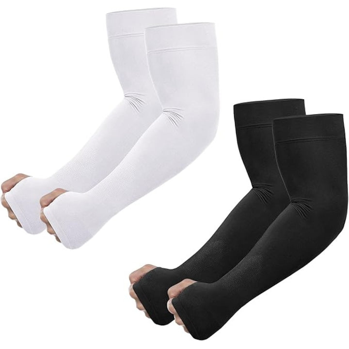 Set 4 maneci negre sport  Inhwatek  respirabile  supraelastice  unisex cu protectie UV  pentru sportivi si atleti  Marime Universala  Negru/Alb