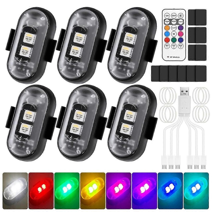 Set 6 Proiectoare LED Wireless cu Telecomanda  8 Culori  Rezistente la Vreme  Negru