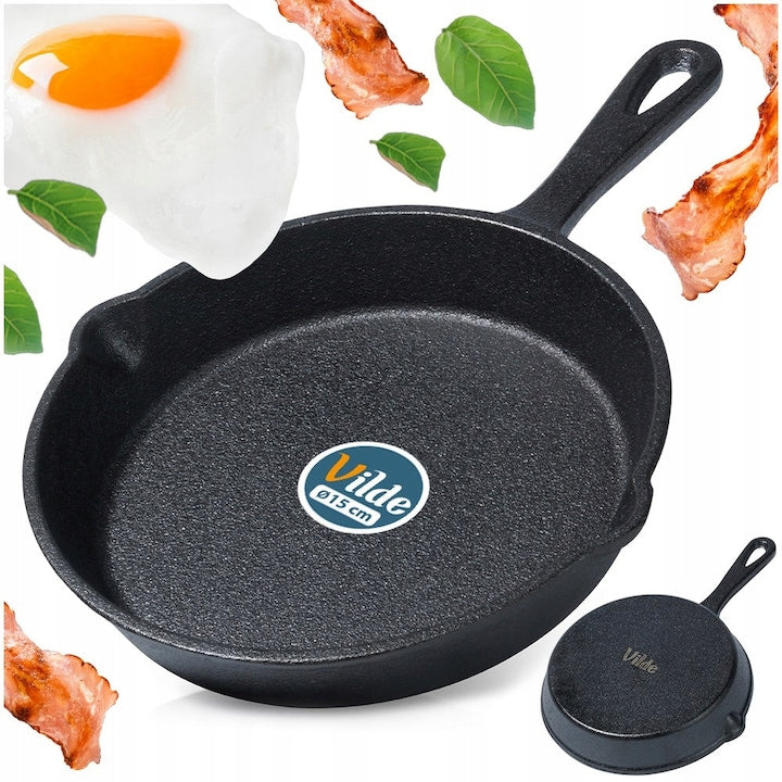 Cast Iron Pan With Lid Vilde Cast Line 15 cm Cast Iron High Temperature Resistant Comfortable Handle Universal For Frying Cooking And Baking Black