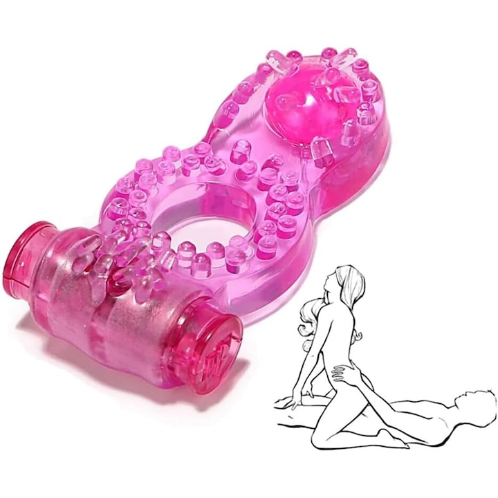 Inel Vibrator pentru penis  PsAyl  Stimulator Clitoridian si Punctul G  Roz  2 in 1