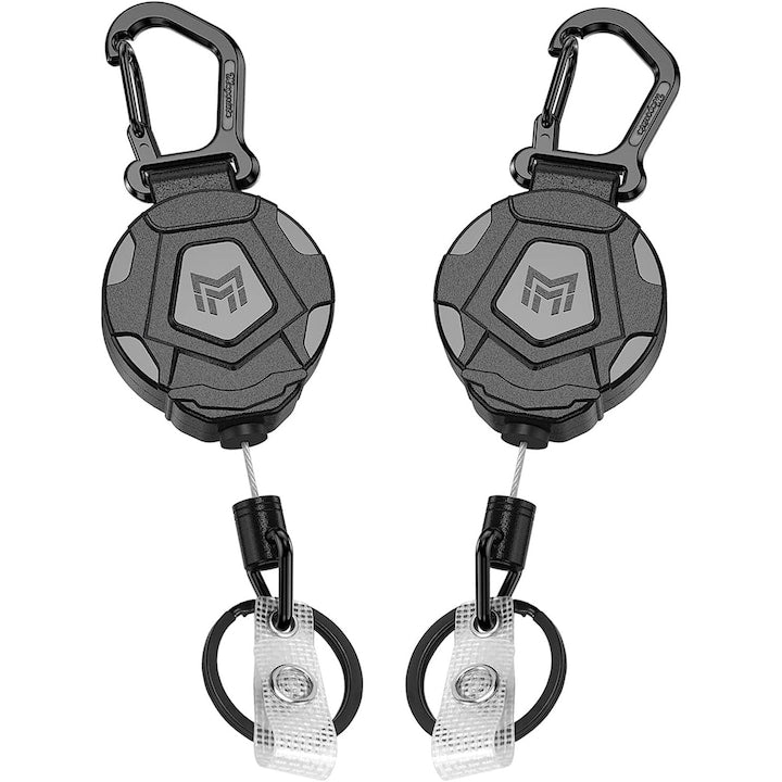 Set 2 brelocuri retractabile  cu carabina  lungime 60 cm  otel  Negru