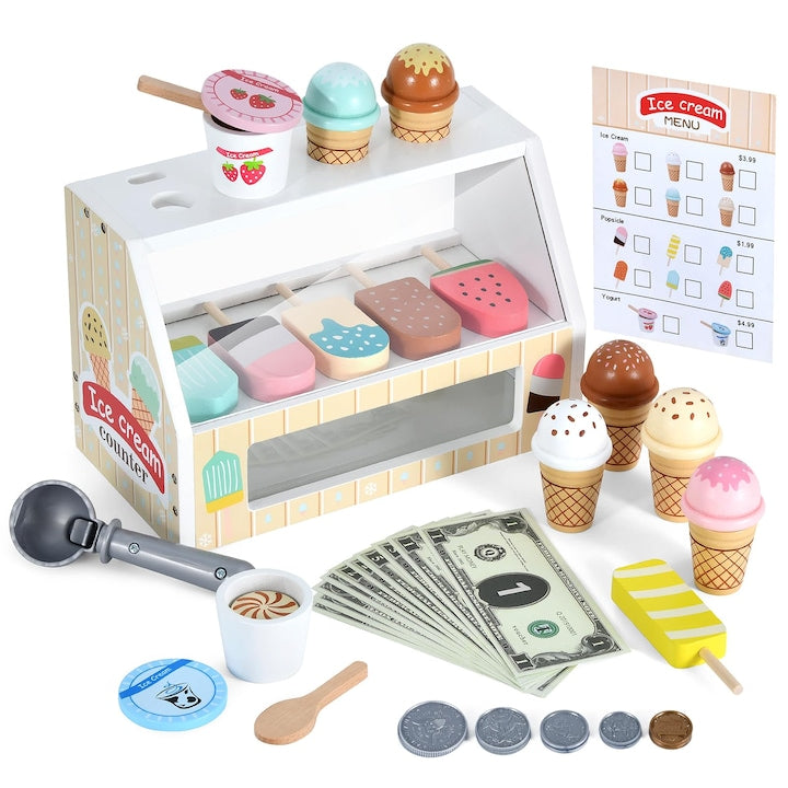 WALALLA Ice Cream Playset, Wood, Ages 3-9, Multicolor
