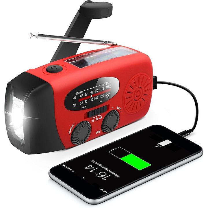Radio Portabil Camping Cu Lampa LED  Duueyct  Radio FM/AM meteo de urgenta cu manivela  2000mAh  solar  portabil  lanterna  afisaj led  digital  ideal pentru drumetii  pescuit sau iesiri in natura