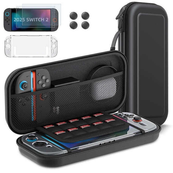 Kit protectie consola ZOUN Switch 2  film protectie  husa  4 capace butoane  negru  portabil