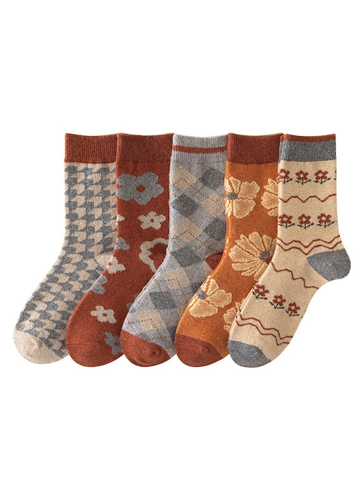 OEM - Set of 5 pairs of women's medium fleece socks, cotton/polyester/elastane, multicolored, EU 35-40