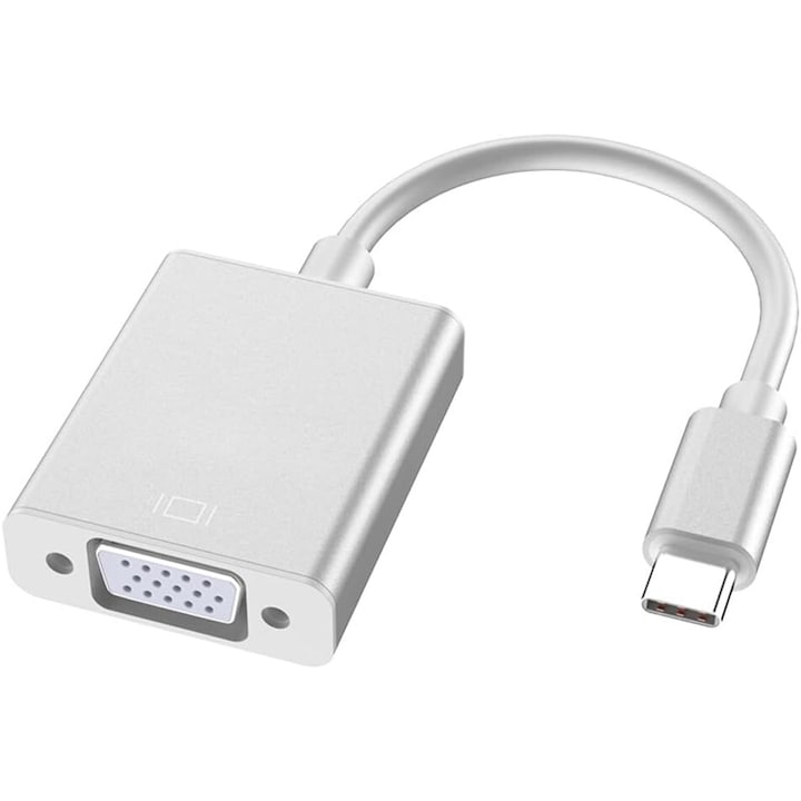 Adaptor USB-C la VGA  1080P 60Hz  Plug & Play  compatibil Windows  Mac OS X si Linux  OUYLAF  Alb