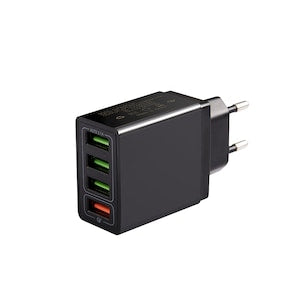 Incarcator Retea / Priza  4x USB POWER 3.0 Ultra Fast Charge Lumina LED Incarcare Rapida 5A Output Material Ignifug Cip Protectie Temperatura Ridicata Negru