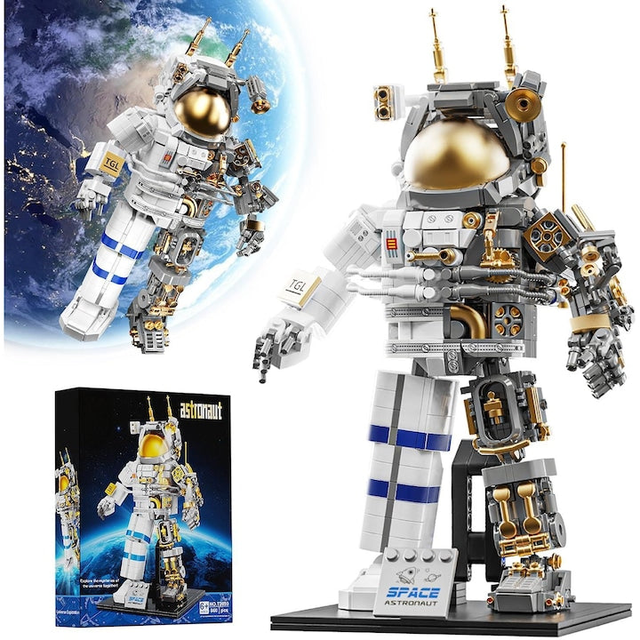 WALALLA Space Astronaut Building Set, 860 pieces, semi-transparent design, with display stand, for home or office decoration