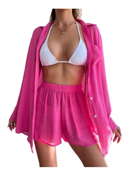 OEM - Set dama plaja  camasa si pantaloni  roz rosu  65% rayon 35% poliesterewqfewq  Rosu 12 rate cu 0% dobândă