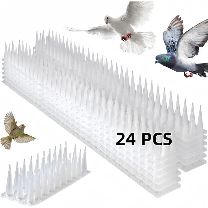 Wacorresi Anti-Bird Spikes, Bird and Pigeon Spikes, Hard Plastic Spikes, Set of 24 Plastic Spikes, Anti-Bird Spikes, Anti-Sparrow, Anti-Swallow, Anti-Pigeon, Anti-Crow, Anti-Cat, Plastic, 43X4X3.5cm, 5M, White