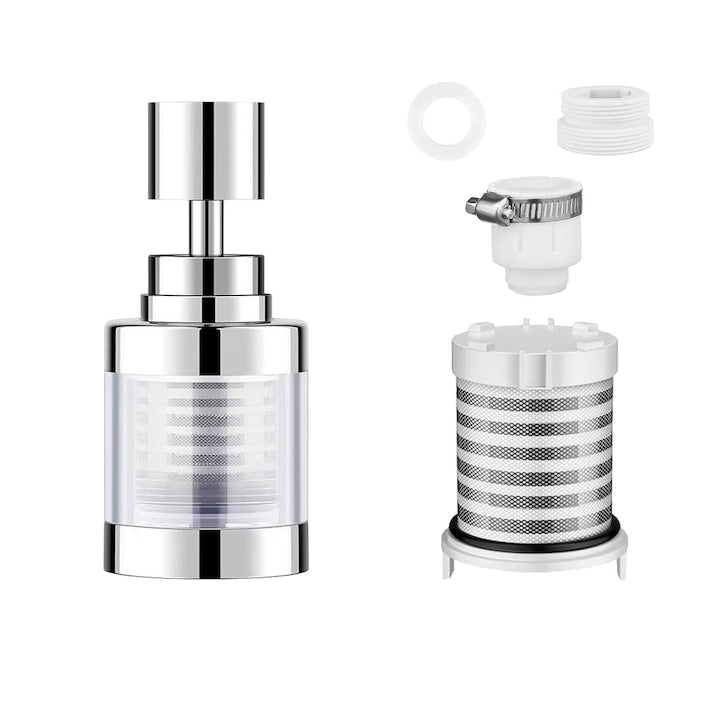 Filtru de apa pentru robinet de bucatarie  Anti-stropire 360°  pivotant Universal  Cartus de filtru din otel inoxidabil
