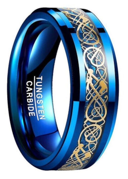 OEM - Inel tungsten carbura dragon celtic albastru 8mm  marime 11.5