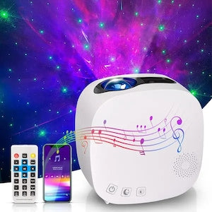 VITERRA star projector.4-25CJ-K0232-260806-305Fy LED lamp with Bluetooth and speaker, 360° rotating projection, over 20 color modes, remote control, 15/30/60/120 min timer, white