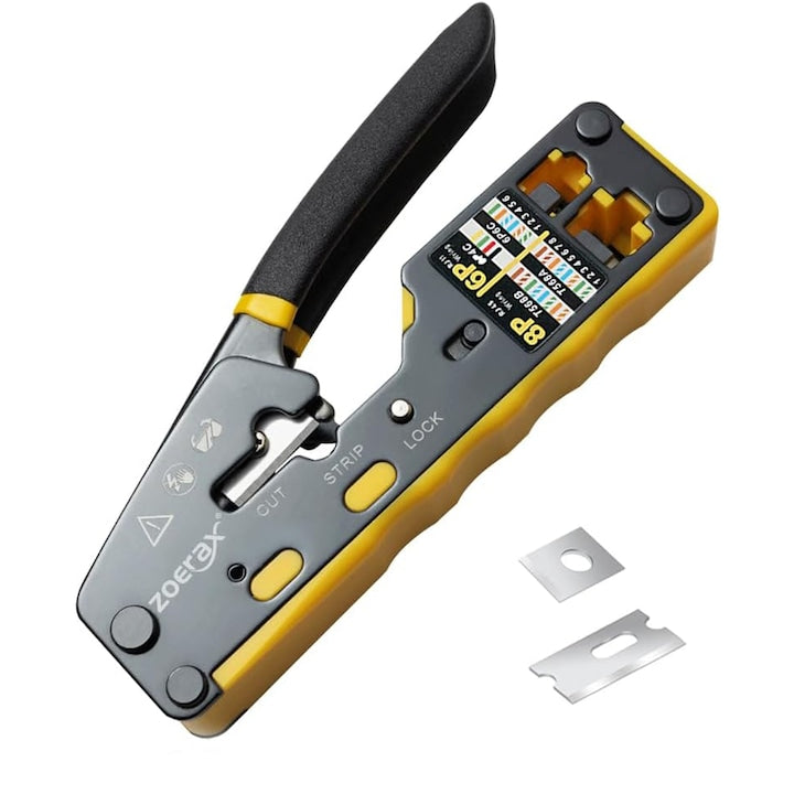 Crimping tool for RJ45 Cat.5e/Cat.6/Cat.6A/Cat.7 RJ11/RJ12 Black/Yellow