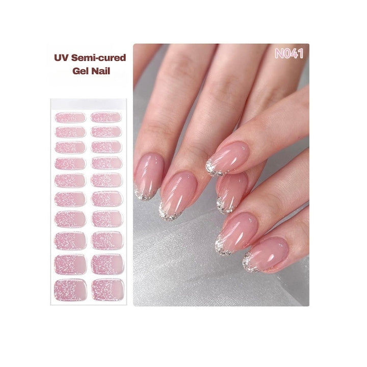 Set of 20 Semi-Cured Gel Nail Stickers - Multiple Sizes, Self-Adhesive & Full Cover, Waterproof - 14+ Days Durability with UV Lamp Required: For Swimming, Dishwashing, DIY Manicure