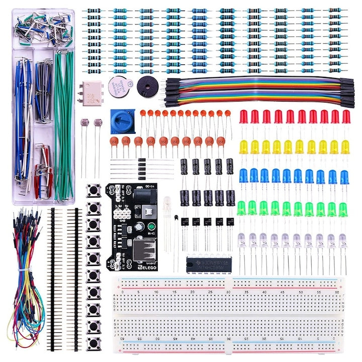 Arduino Starter UNO R3 Programming Kit Rqiurpn LEDs power supply module jumper wires 830-point breadboard For beginners