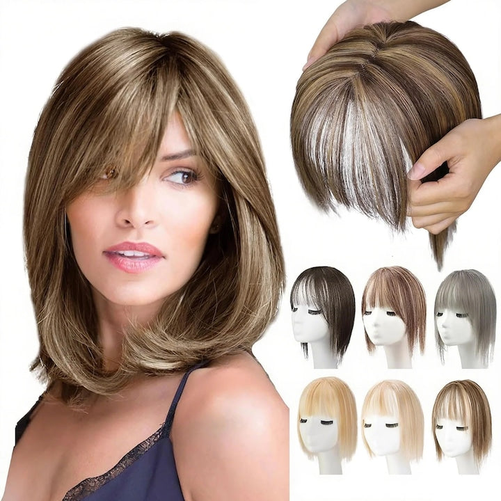 OEM - Peruca cu breton din par uman  extensii clip-on  naturala  usoara  set 12 rate cu 0% dobândă
