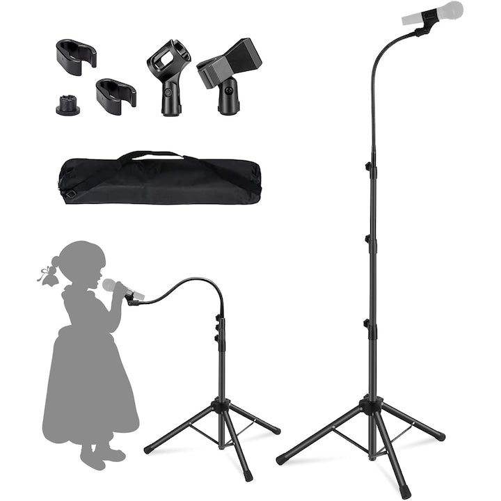 Stativ Microfon Profesional  SANSES  Inaltime Reglabila 60x170cm  Negru  cu Accesorii și Geantă de Depozitare  2 Cleme