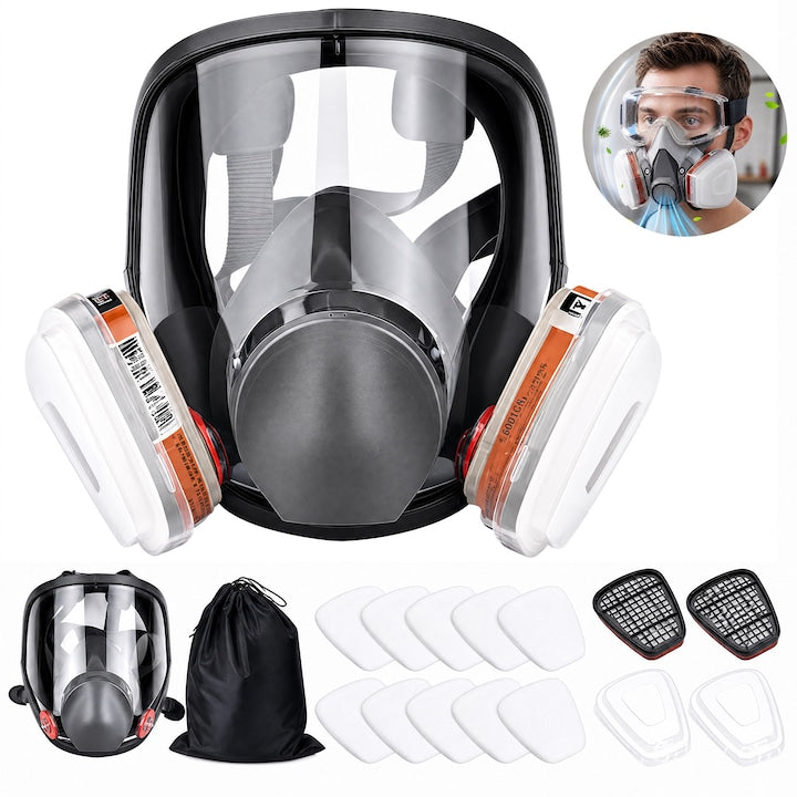 Set d Masca de protectie  Wacorresi  Masca de gaze  6100  Include 2 filtre cu particule anti-gaz  10 filtre din bumbac  reglabil  pentru protectie respiratorie  gri