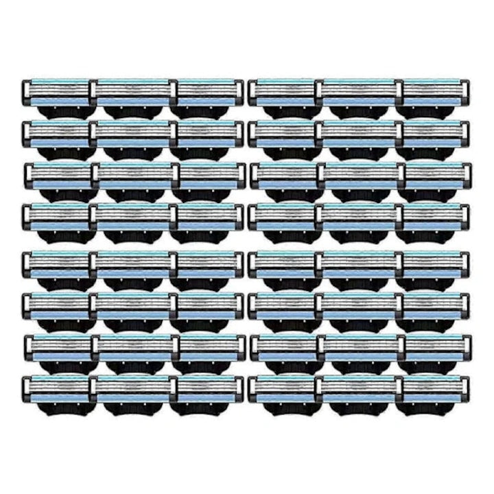 Set 48 lame de schimb pentru aparat de ras manual  3 straturi  lubrifiere dubla  albastre  universal