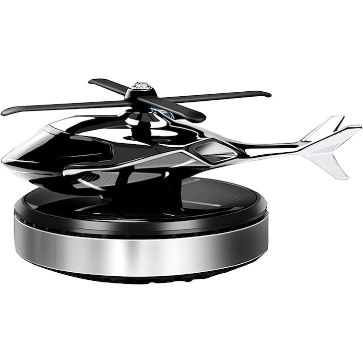 Odorizant Auto Cu Incarcare Solara  Baza Antiderapanta  Ulei Esential si Pipeta Incluse  Model Elicopter  Gri