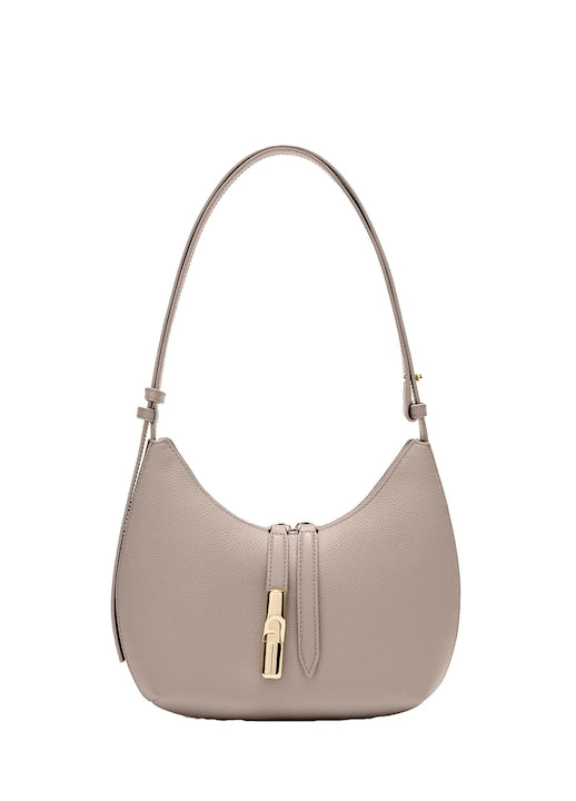 Furla - Geanta din piele cu bareta de umar Goccia  Maro taupe 12 rate cu 0% dobândă