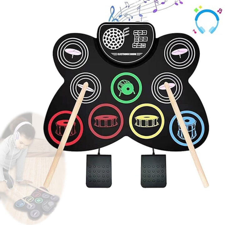 Tobe electronice interactive  9 pad-uri de tobe  1000 mAh  Control al volumului pe 9 niveluri  multicolor