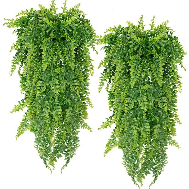 Set of 2 Artificial Hanging Plants, 85cm, Plastic, Green