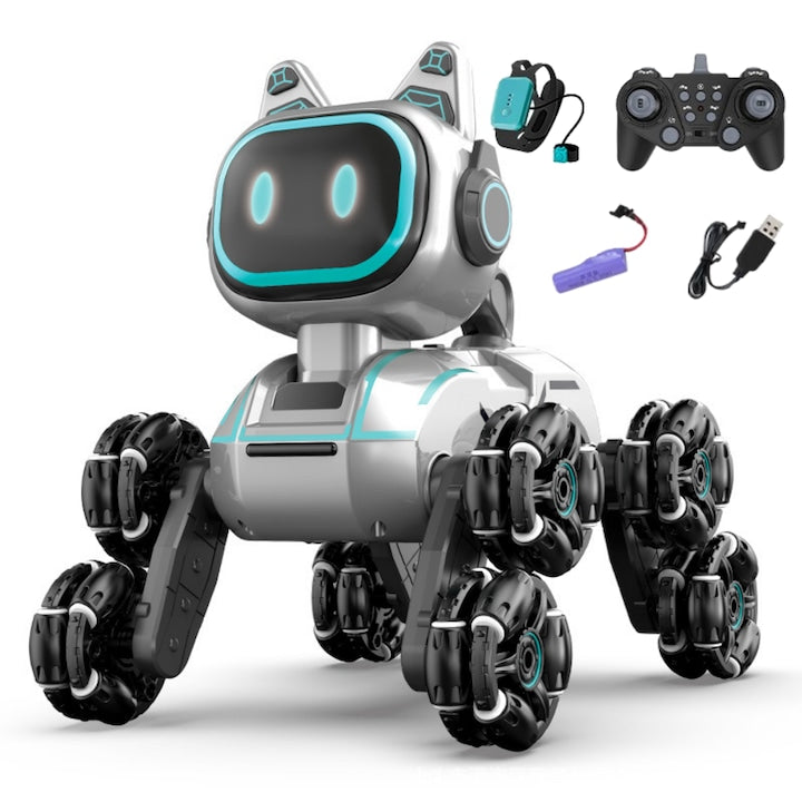 Remote Control Robot Dog Toy for Kids, Stunt Car, 8 Wheels, 2.4Ghz, Dual Remote Control, Remote Control Distance 30-50 meters, Educational, Walks, Music and Lights, Suitable for Children aged 3+, Interactive, Birthday Gift