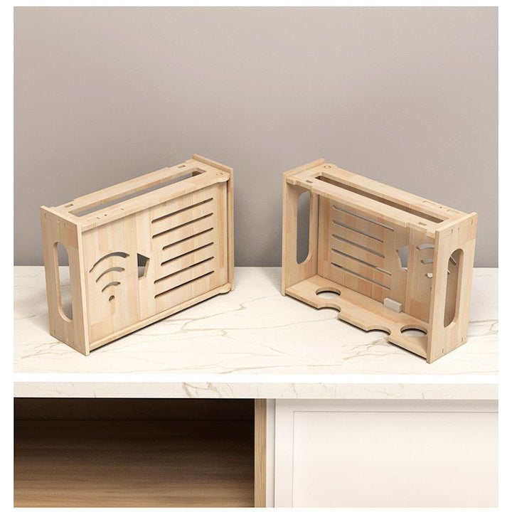 Wireless router shelf 340x240x100 mm, wall-mountable, for concealing wires and Wi-Fi equipment, Wood