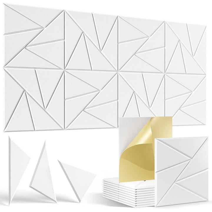 Set de 12 panouri acustice  WALALLA  autoadezive  30x30x0.9cm  pentru izolare fonica si decorare interioara  Alb Triunghiular