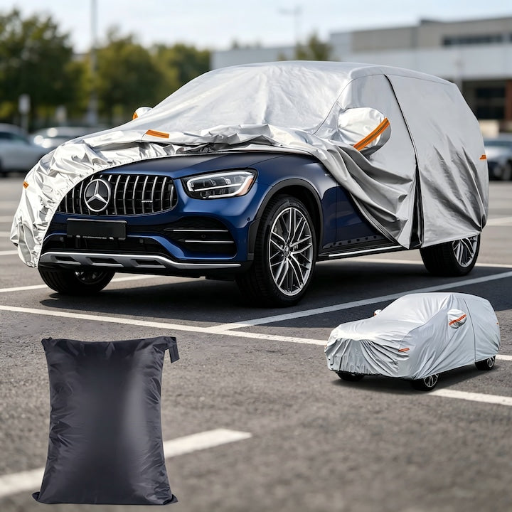 Premium Car Cover Premium 6-Layer Car Cover Waterproof, UV Protection, Dust, Snow, with Reflective Strips, Mirror Pockets, Driver's Door Zipper, For Sedan, 450 x 180 x 168cm, Silver