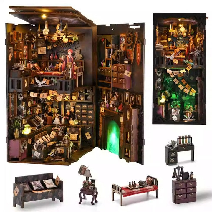 3D Puzzle Toy, Walalla DIY Wooden Puzzle, Book Nook Ornament, Mini House, Alley Decor with LED Light, 18×11×23 cm, Holiday Gift for Adults and Children
