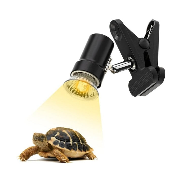 Lampa de incalzire pentru reptile  SUB  50 W UVA UVB  bec de incalzire care simuleaza lumina soarelui  cu clema  potrivita pentru reptile  soparle  amfibieni  dragoni barbati  serpi  compatibila cu incinte din sticla  negru