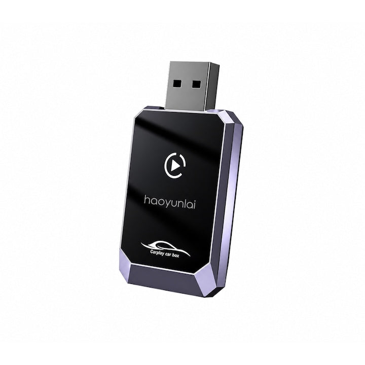 Adaptor wireless CarPlay haoyunlai Smart Box  compatibil iPhone iOS 10+  CarPlay cablat  conectare automata  Bluetooth 2.4GHz  Wi-Fi 2.4/5.8GHz  adaptor USB-A la USB-C inclus  pentru masini cu CarPlay integrat