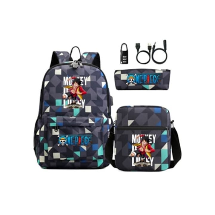 Ghiozdan One Piece cu Trava de Senha  set de 3 piese  multicolor