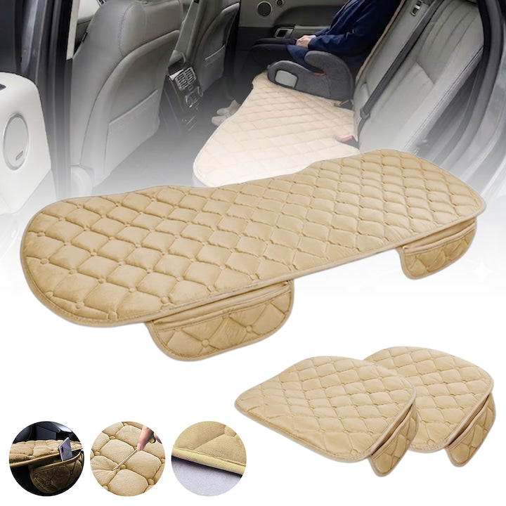 Set 3 Protectii scaune auto  Huse Scaun Auto  Protectie matlasata pentru sezut bancheta spate  Design anti-alunecare pe partea din spate  Protectii spatar scaun cu buzunar (Bej)