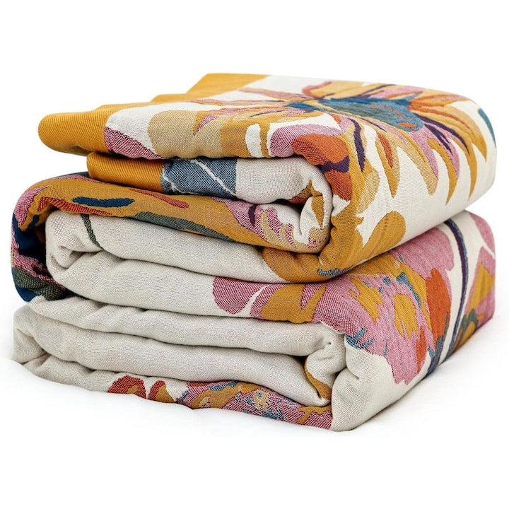 Patura tricotata din bumbac  150x200cm  stil boho  multicolor