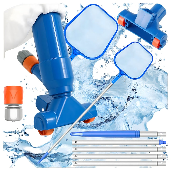 Kit Curatare Fund Piscina cu Aspirator Manual  Sac Filtrare Reutilizabil si Tija 120 cm  Aspirator pentru Piscine Gonflabile  Cadru  SPA si Jacuzzi  Conectare la Furtun de Gradina  Fara Electricitate