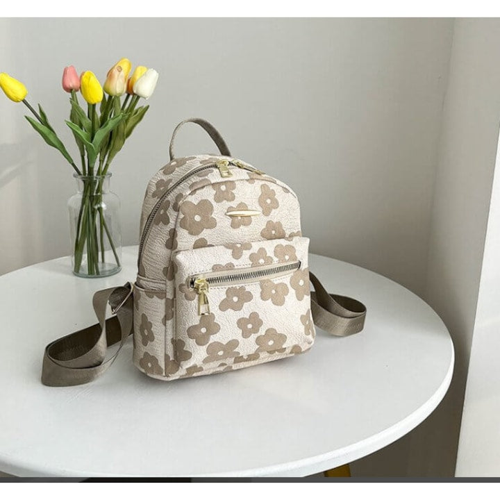 NINI - Cream Fleur Fabric Backpack with Flowers and Adjustable Straps 12 interest-free installments