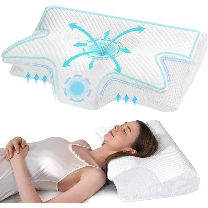 Perna ortopedica pentru dormit  Spuma cu Memorie ergonomica pentru Gat si Suport Cervical  Husa lavabila  Ideala pentru dormitul lateral  spate sau stomac  beneficii medicale