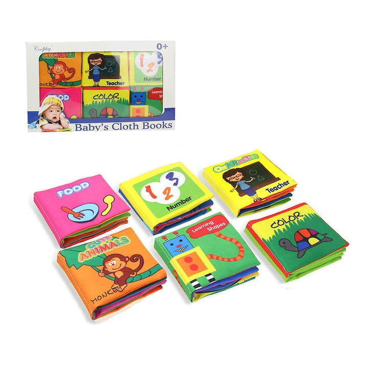 Set 6 carti senzoriale textile pentru bebelusi  ZGGZERG  Carte educativa cu activitati senzoriale  0-3 ani  Lavabil  4 pagini  pentru bebelusi  fete si baieti  Poliester  10*11*21cm  Multicolor