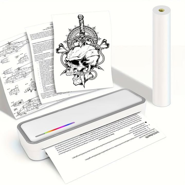 Imprimanta termica portabila  1 role de hartie de imprimare  de inalta calitate  compatibila cu IOS  Android si laptop  potrivita pentru birou  acasa  scoala si calatorii  WALALLA  alb