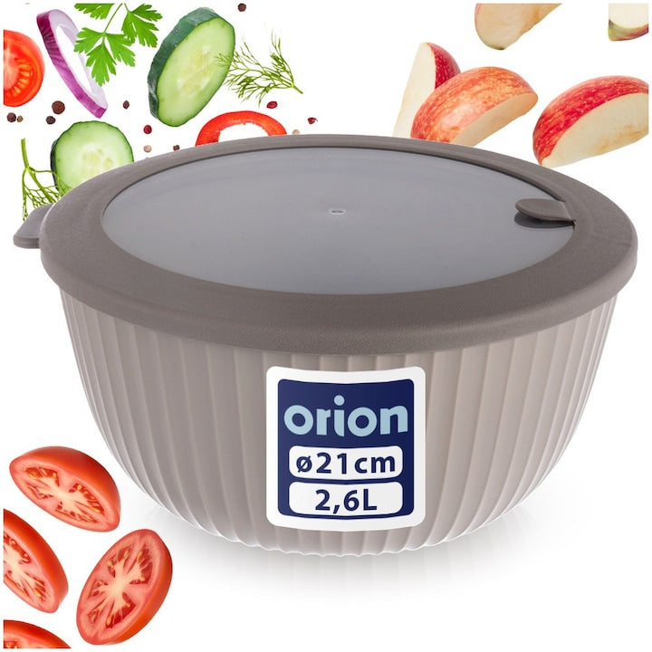Kitchen Bowl with Airtight Lid Orion, with Steam Valve, 2.5 L / 22.5x21.5x11 cm, Dark Beige, BPA-Free Plastic, Heat-Resistant from -25°C to +95°C, Freezer and Microwave Safe, Dishwasher Cleaning, Quality