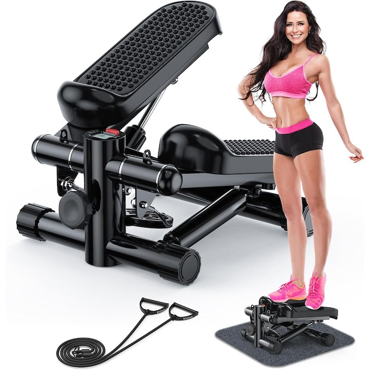 Stepper Wacorresi  cu 2 corzi elastice  pedale antiderapante  afisaj LED  Negru