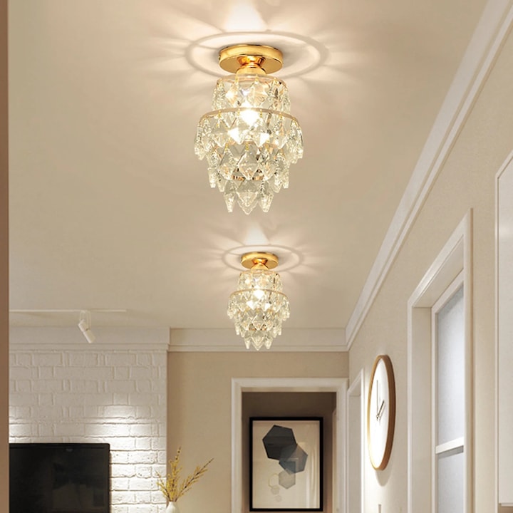 Lustra plafon YANYXR  cristal  semi-montare  auriu  23x15cm